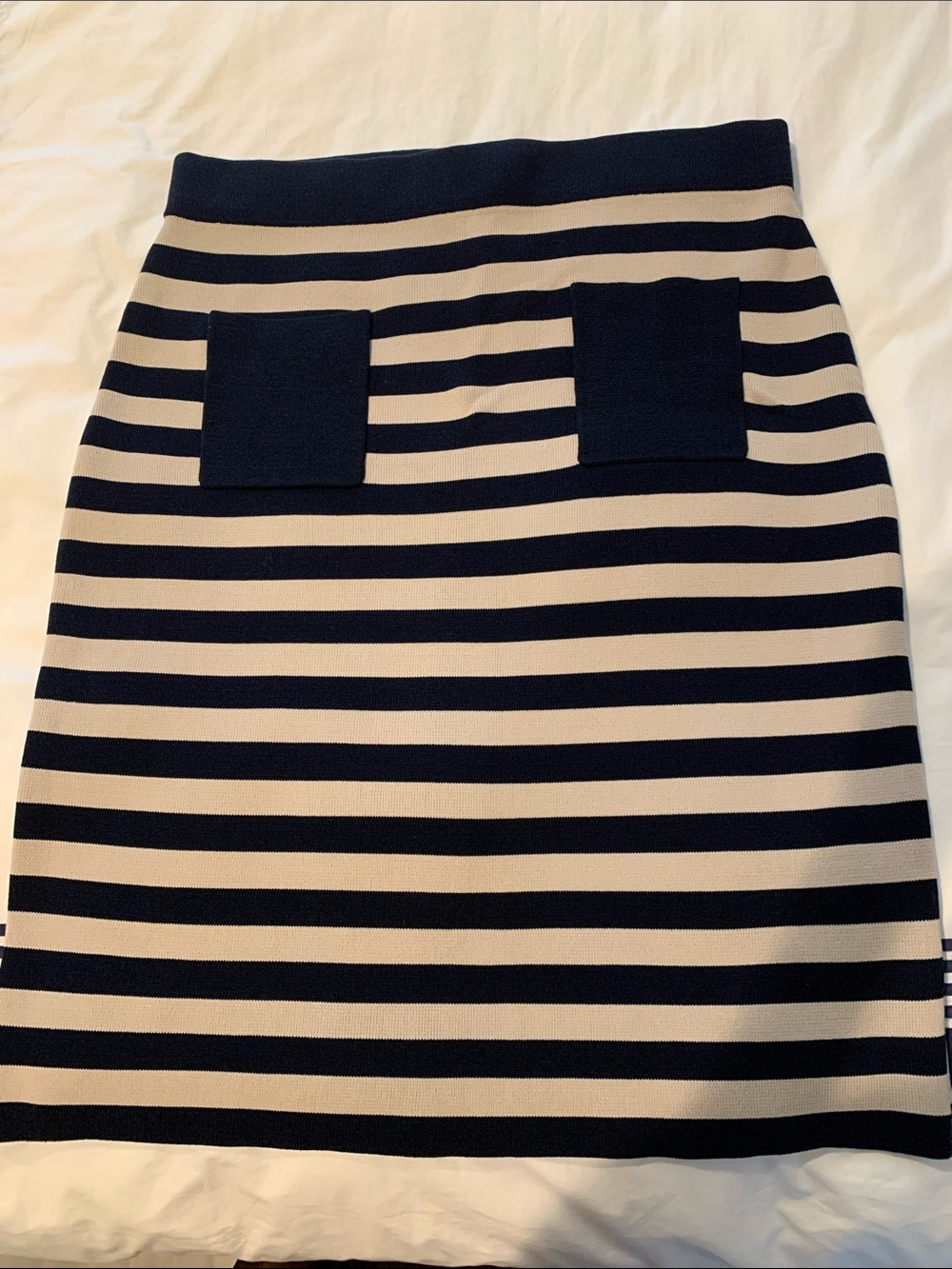 NWT, J. Crew Navy and Cream Striped Pencil Skirt